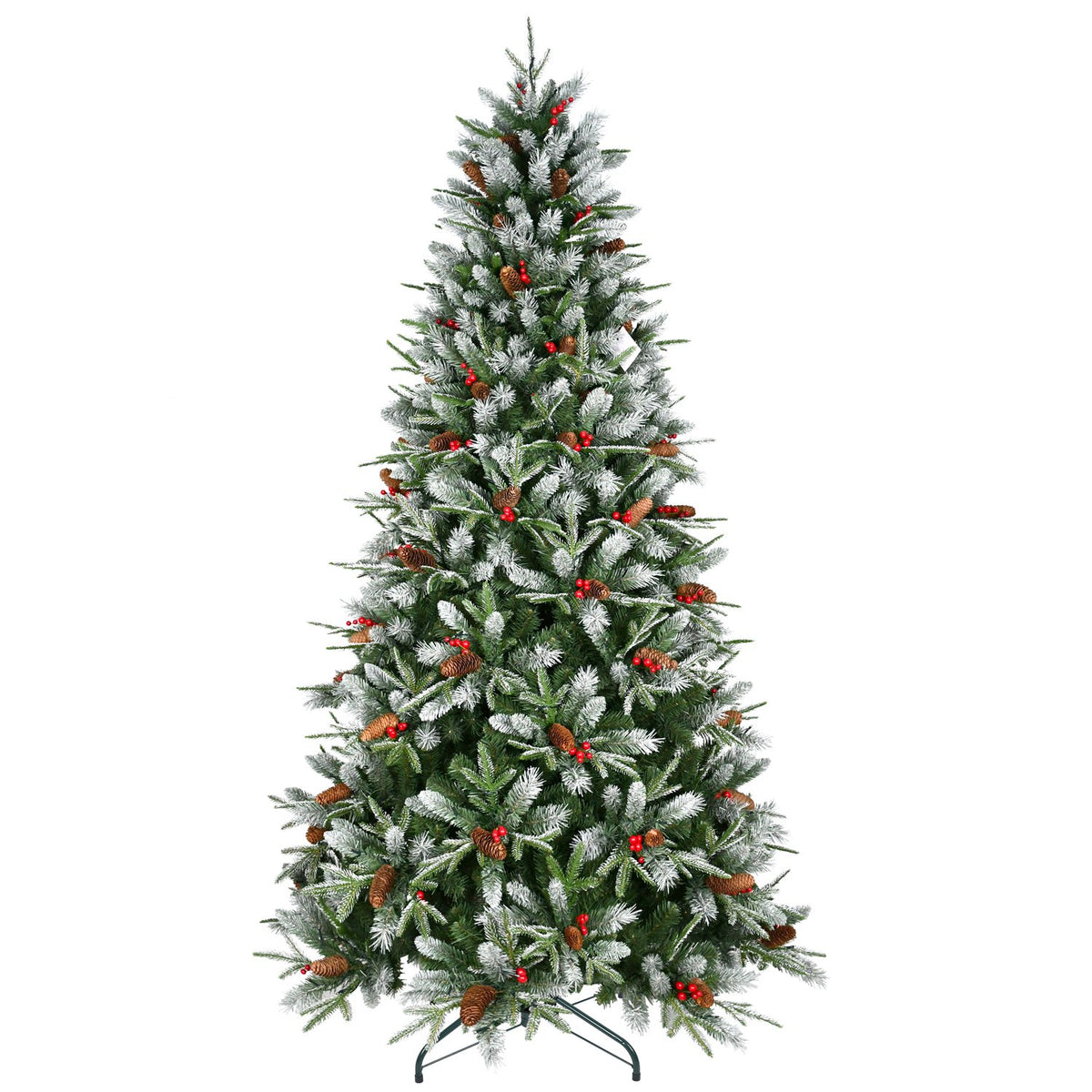 Red Berry Artificial Christmas Tree with Frosted Tips and Pine Cones