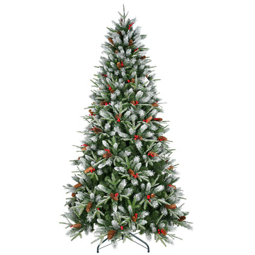 Red Berry Artificial Christmas Tree with Frosted Tips and Pine Cones