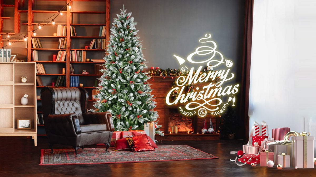 Red Berry Artificial Christmas Tree with Frosted Tips and Pine Cones