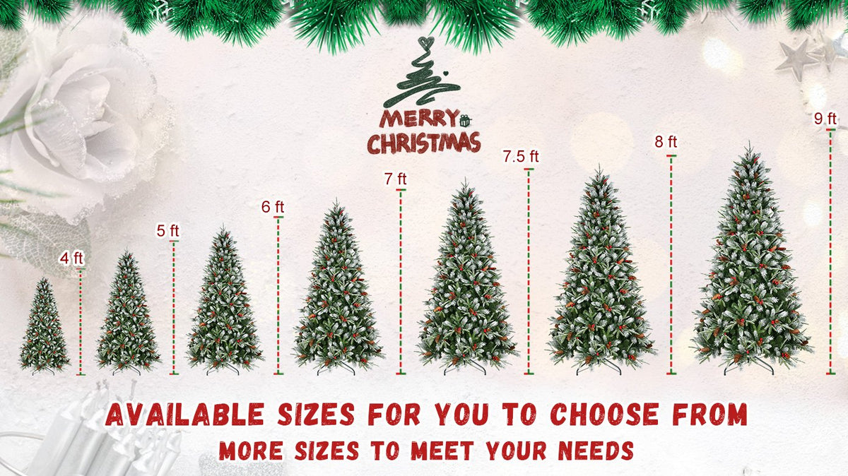 Red Berry Artificial Christmas Tree with Frosted Tips and Pine Cones