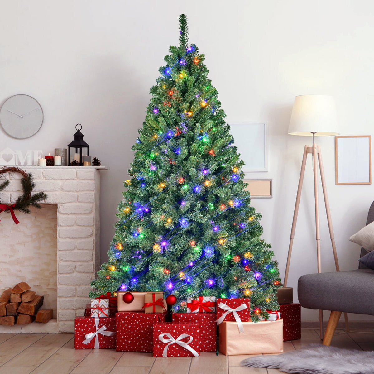 Full Pine Artificial Christmas Tree with Dual Color LED Lights