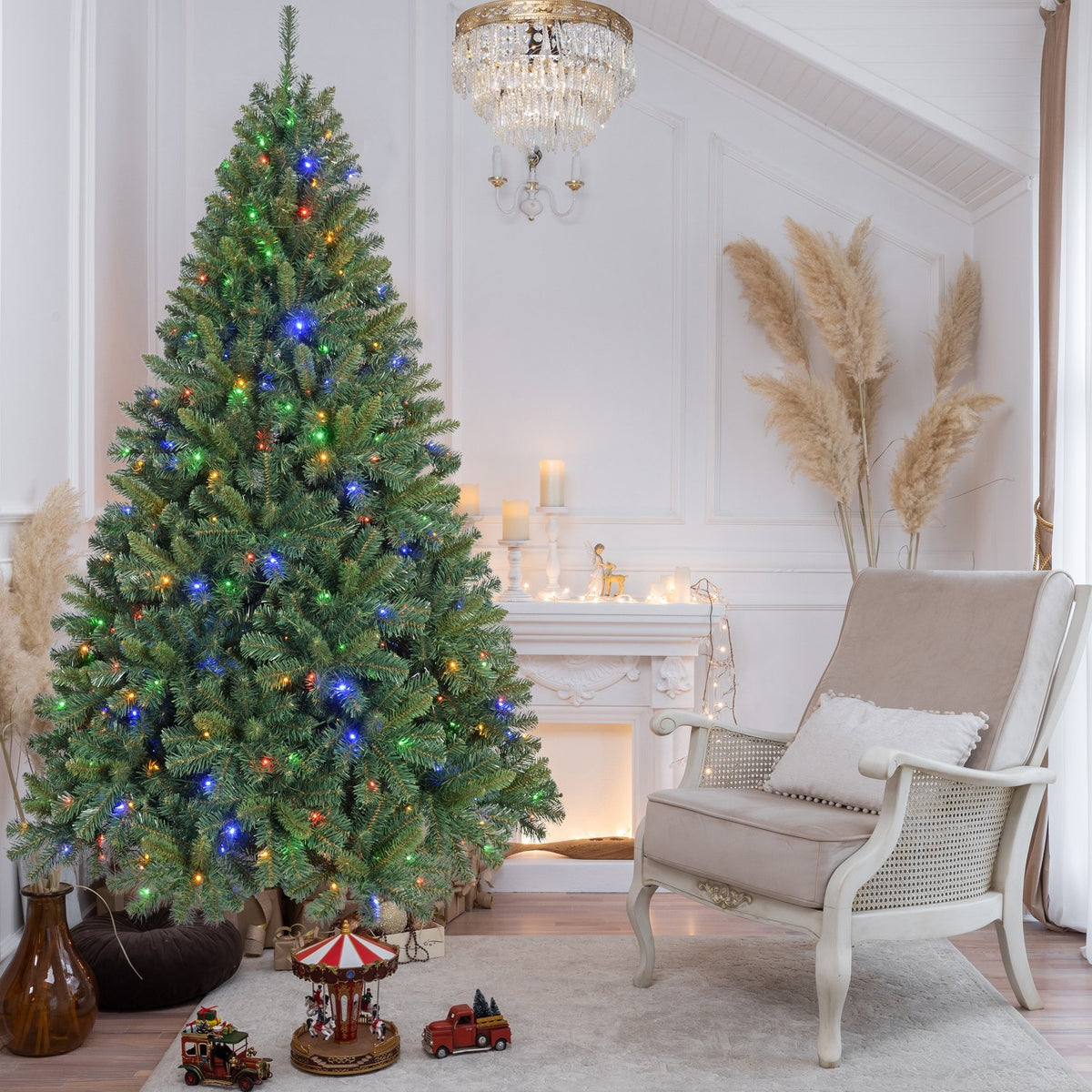 Full Pine Artificial Christmas Tree with Dual Color LED Lights