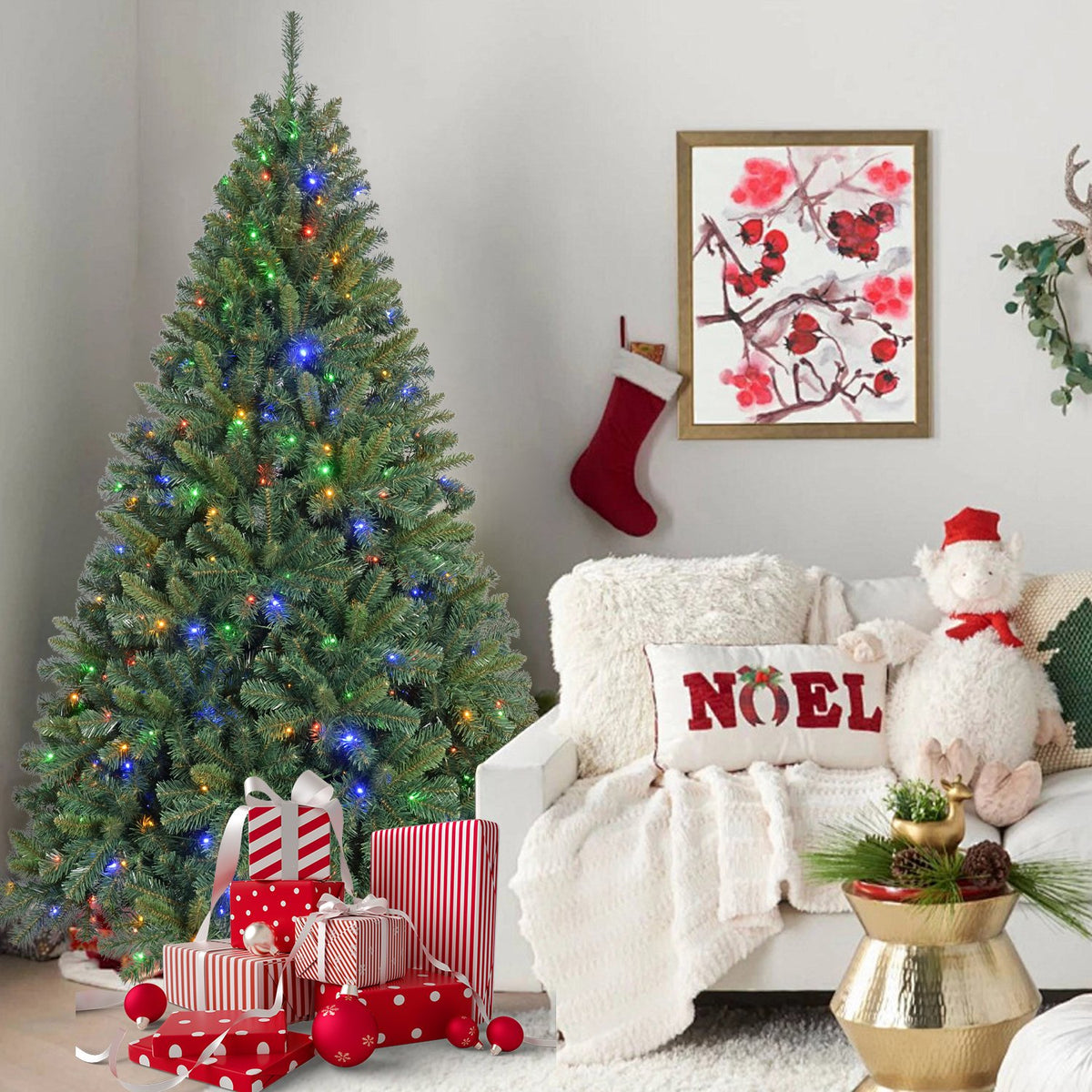 Full Pine Artificial Christmas Tree with Dual Color LED Lights