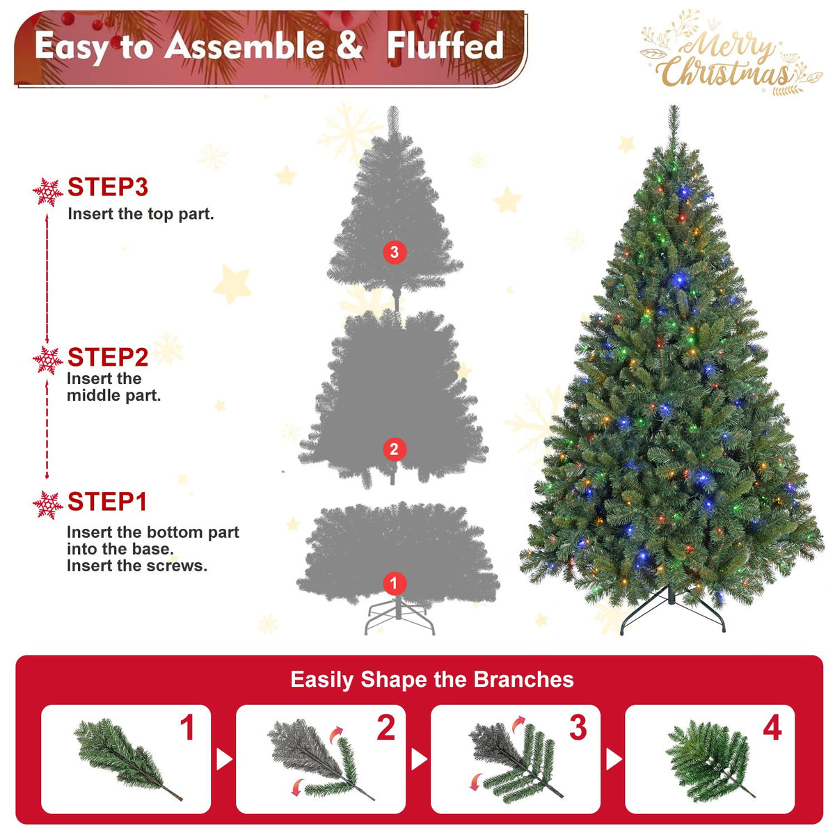 Full Pine Artificial Christmas Tree with Dual Color LED Lights