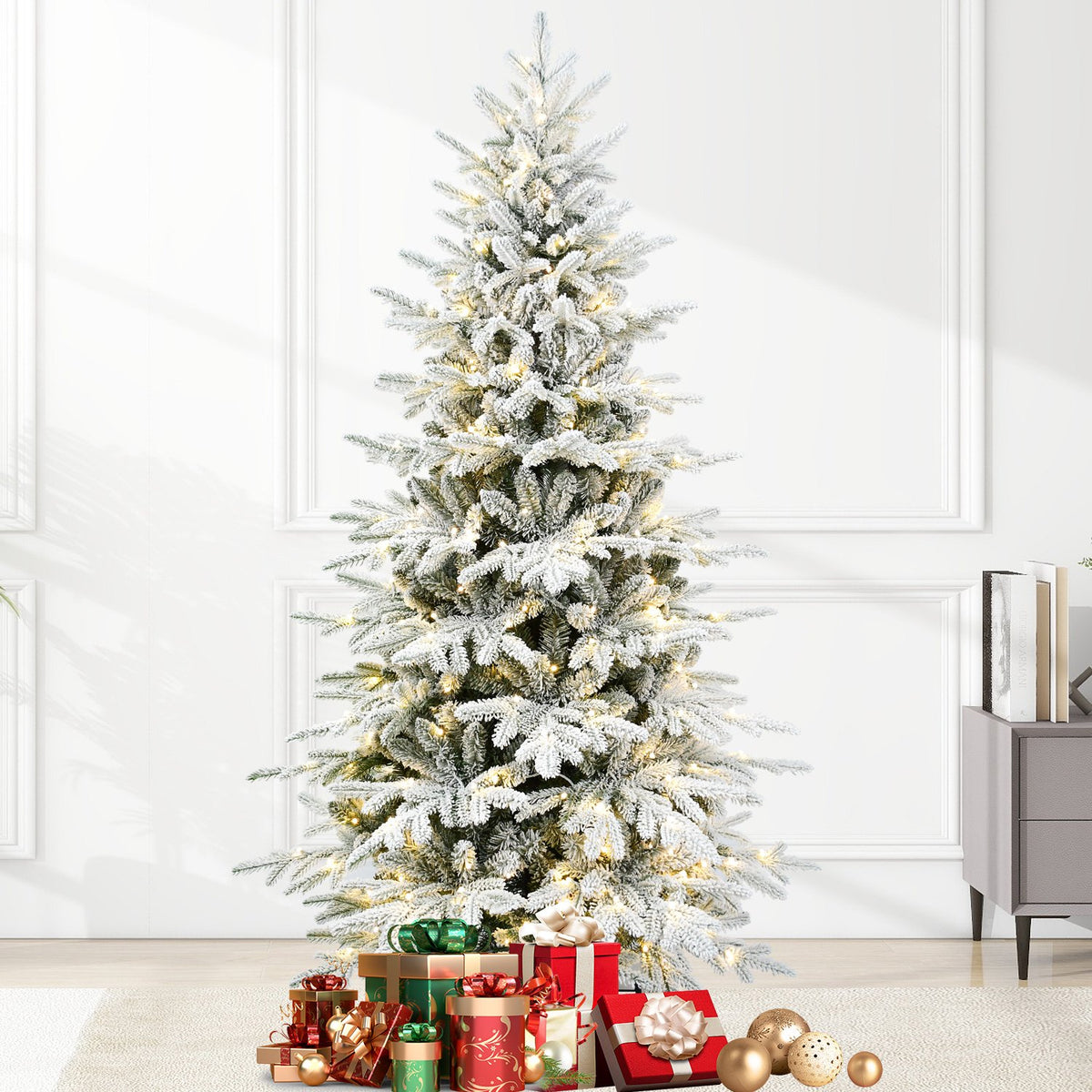 Snowy Spruce Artificial Christmas Tree with Two-Color LED Lights