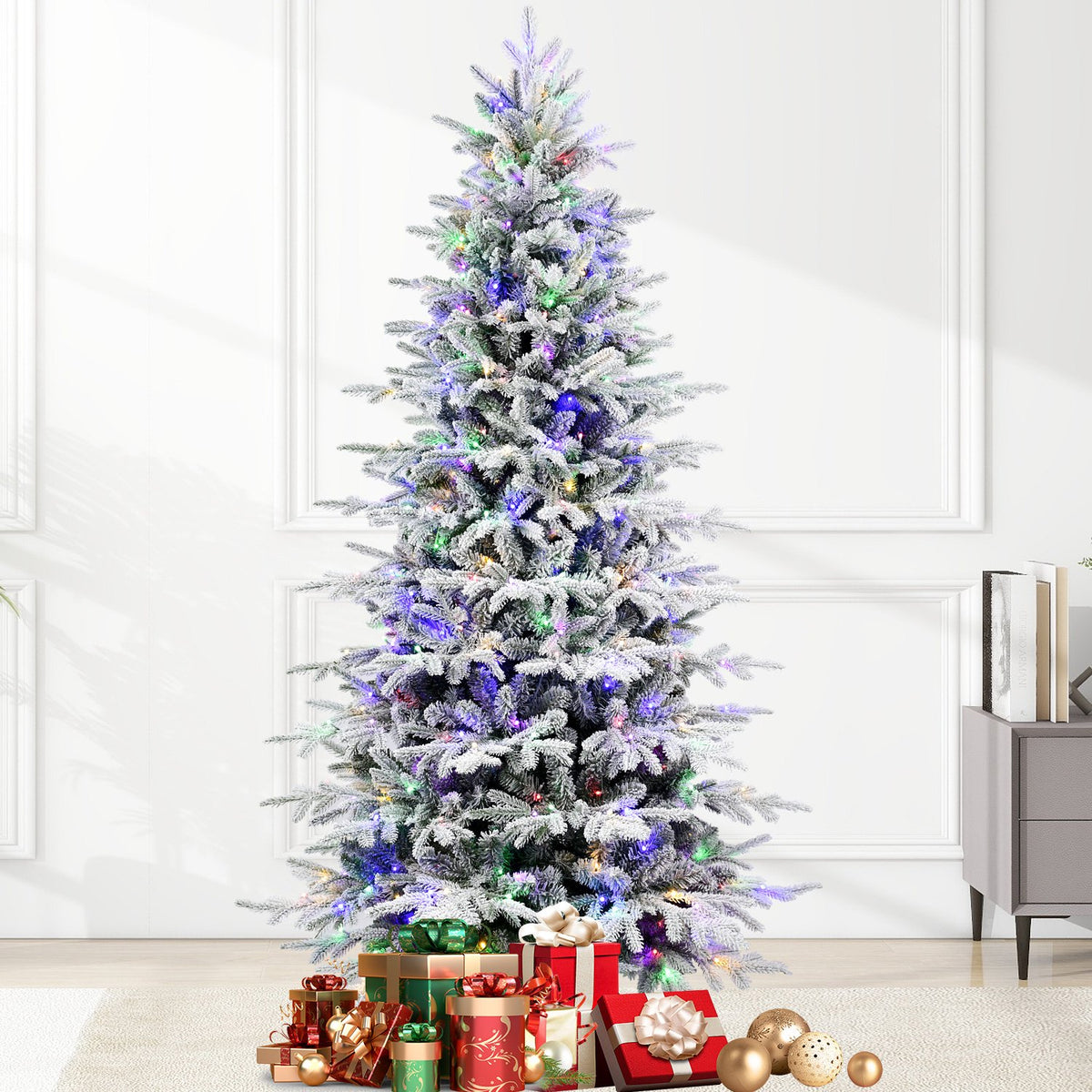 Snowy Spruce Artificial Christmas Tree with Two-Color LED Lights