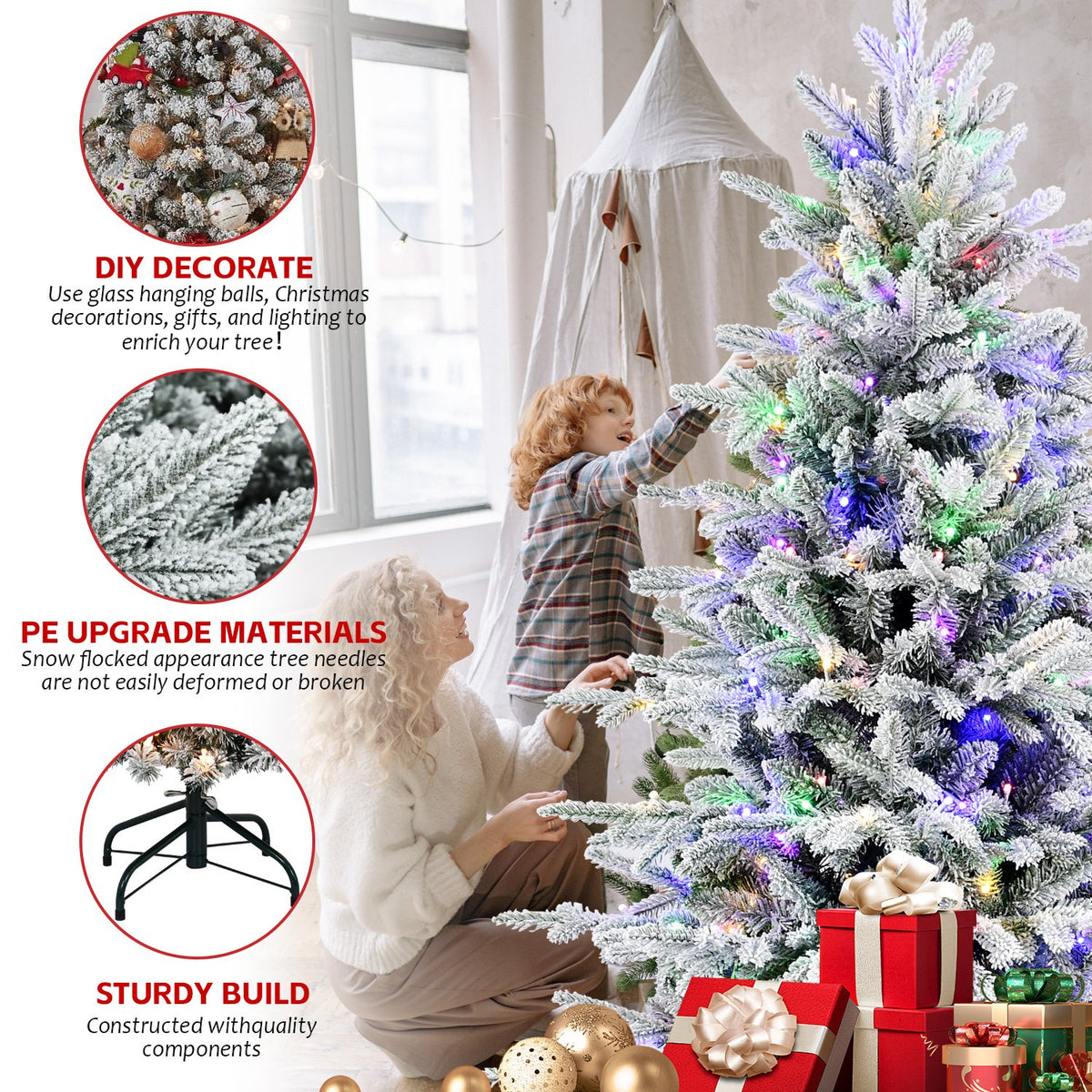 Snowy Spruce Artificial Christmas Tree with Two-Color LED Lights
