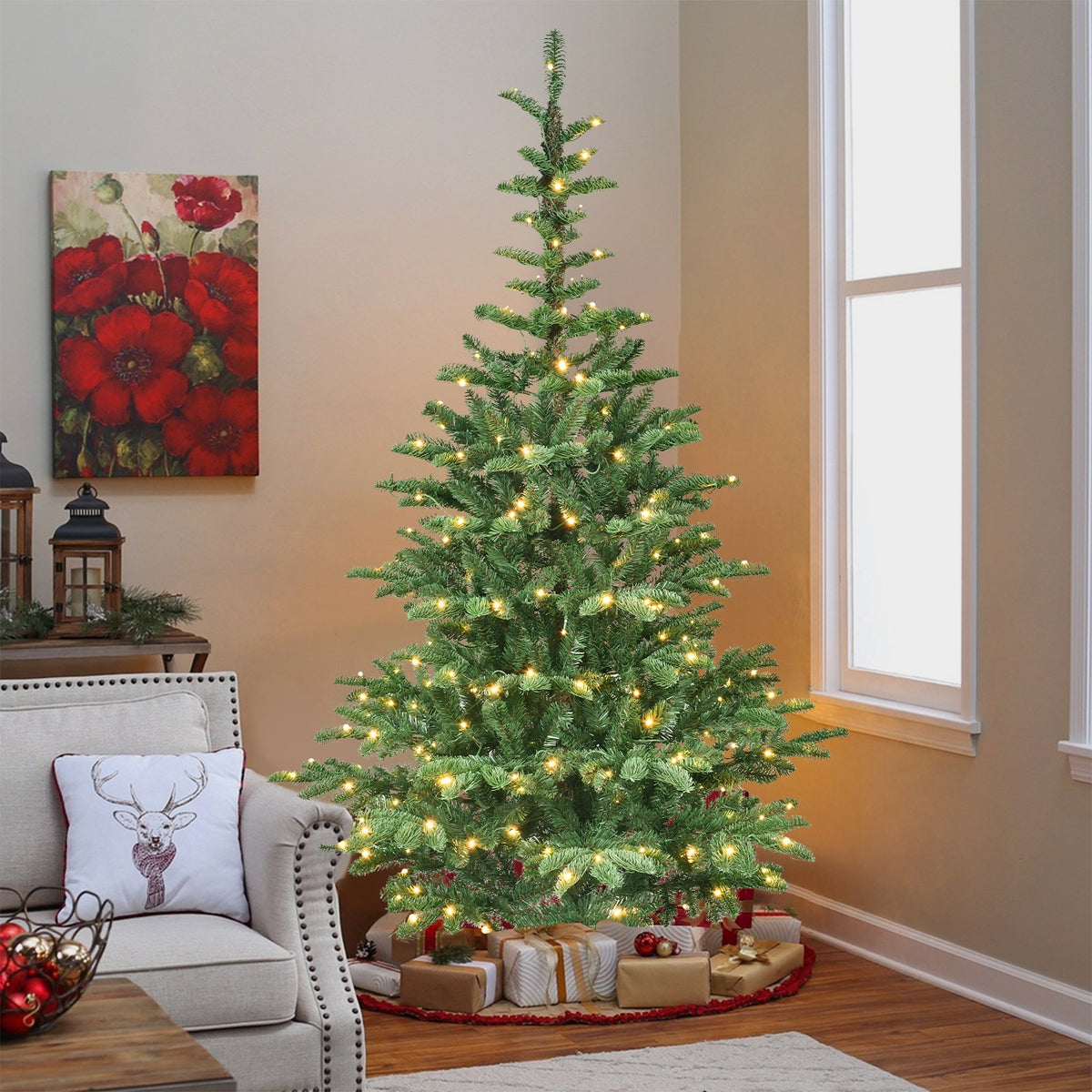 Rustic Fir Artificial Christmas Tree with Natural Wood Stand