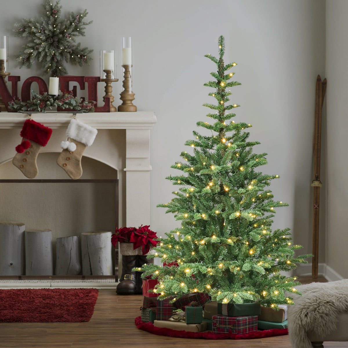 Rustic Fir Artificial Christmas Tree with Natural Wood Stand
