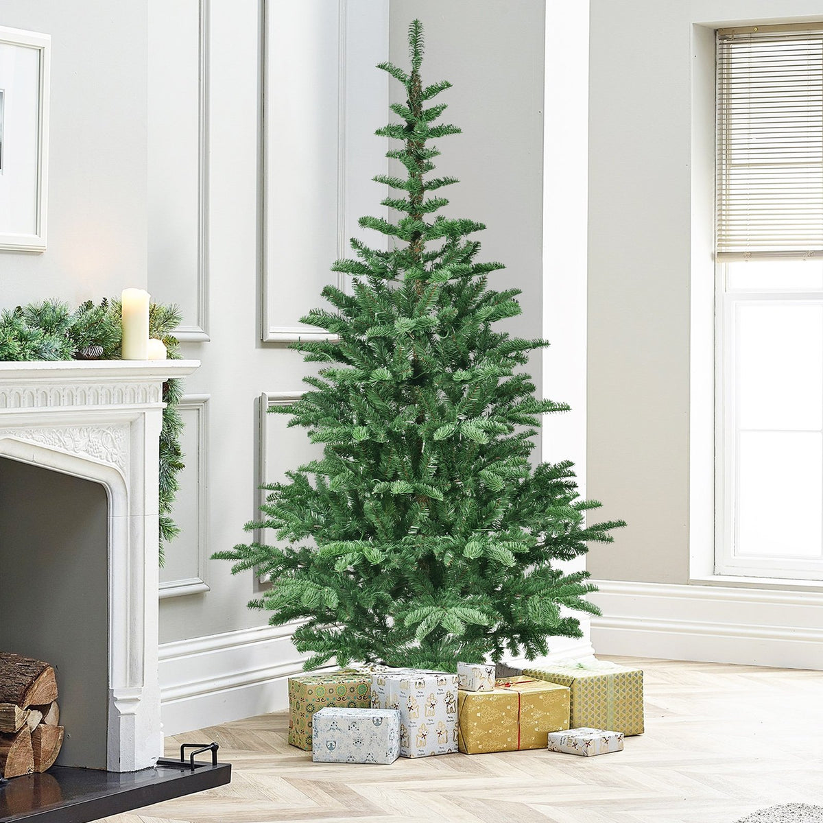 Rustic Fir Artificial Christmas Tree with Natural Wood Stand