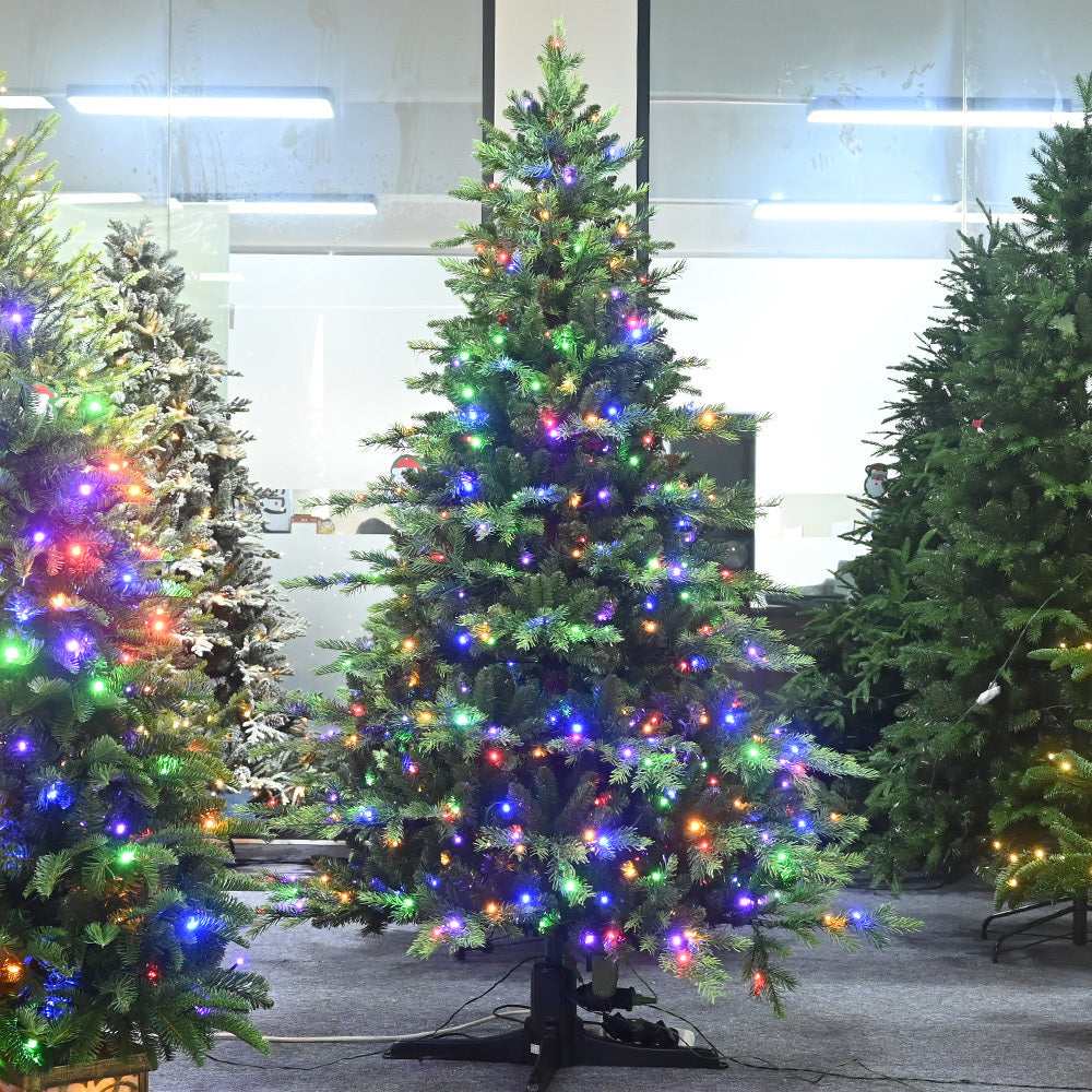 Natural Green Artificial Christmas Tree with Multicolored Pre-Lit Lights
