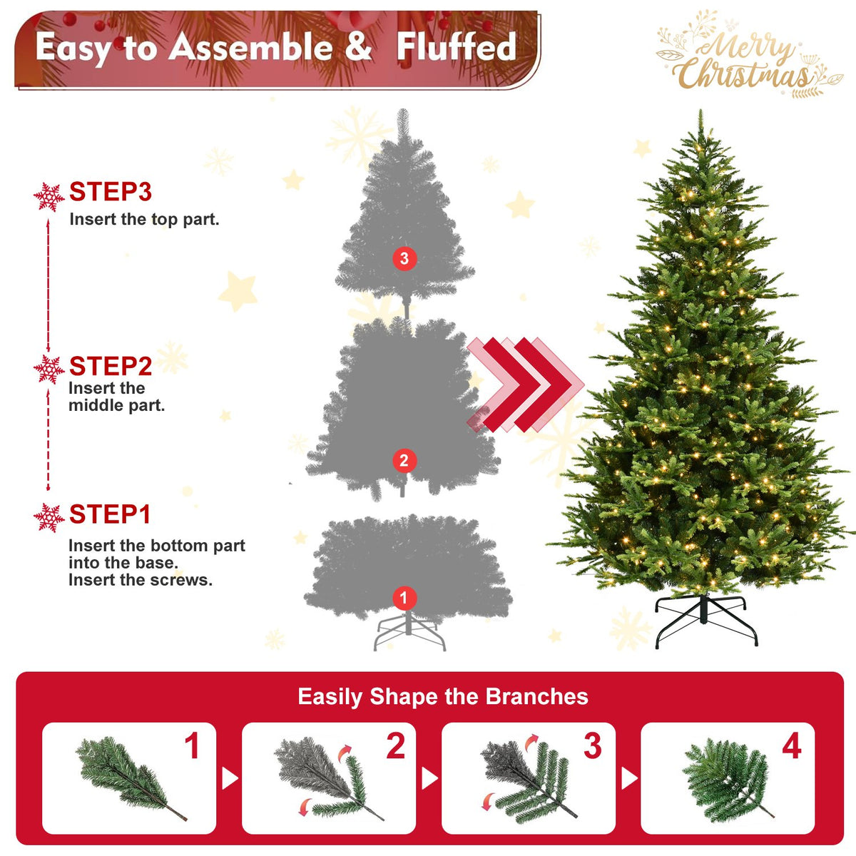 Fraser Fir Artificial Christmas Tree with Dense Deep Green Branches