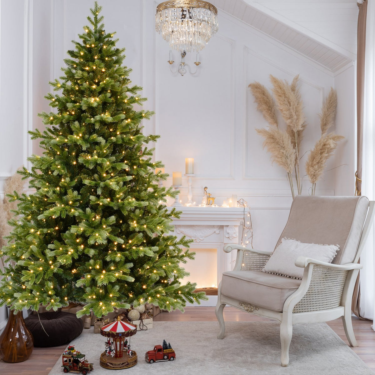 Grand Fir Artificial Christmas Tree with Densely Lit Full Branches