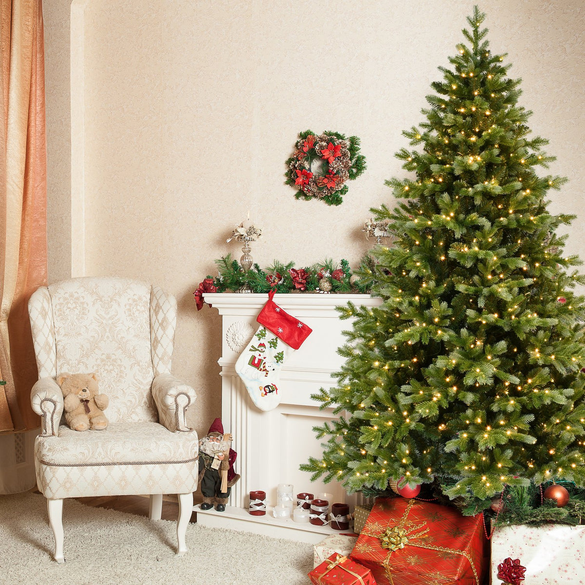 Grand Fir Artificial Christmas Tree with Densely Lit Full Branches