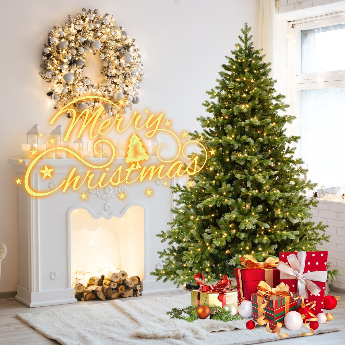Grand Fir Artificial Christmas Tree with Densely Lit Full Branches