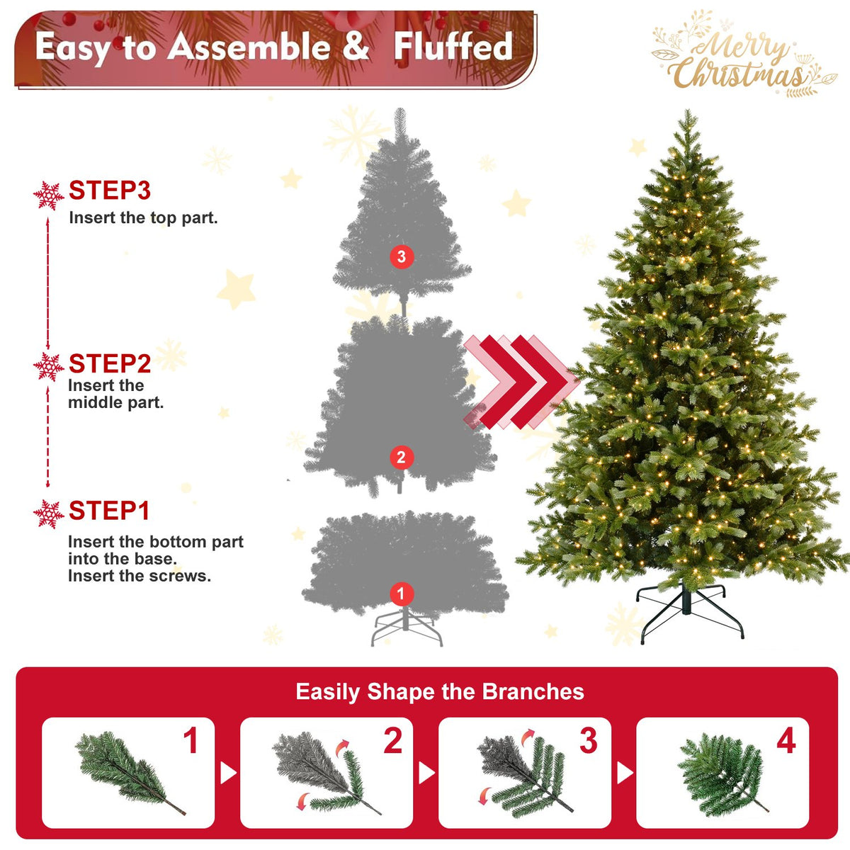 Grand Fir Artificial Christmas Tree with Densely Lit Full Branches