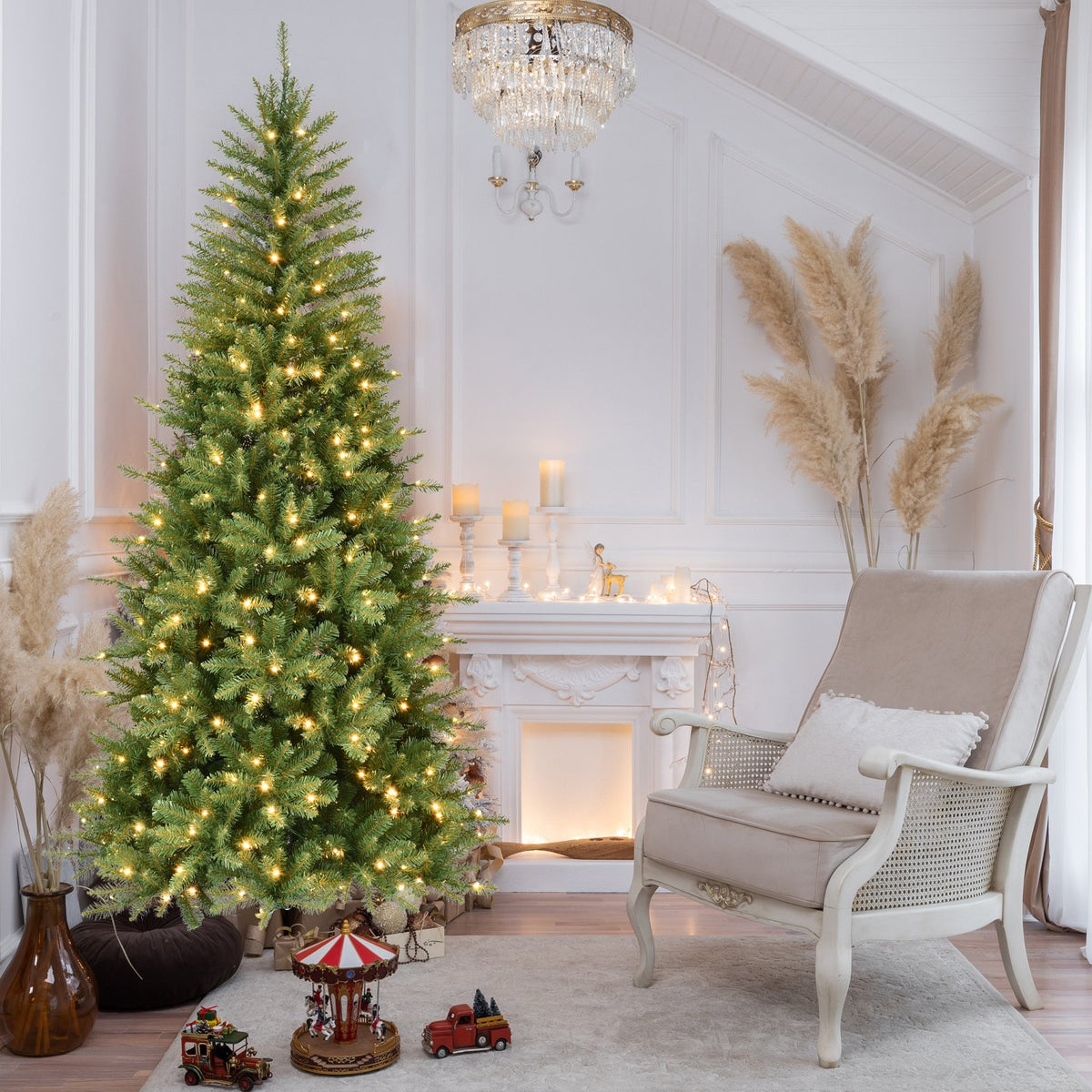 Narrow Fir Artificial Christmas Tree with Warm White LEDs