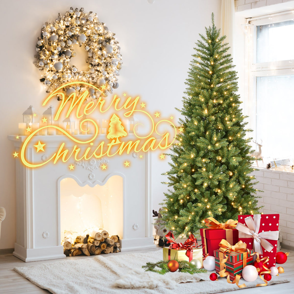 Narrow Fir Artificial Christmas Tree with Warm White LEDs