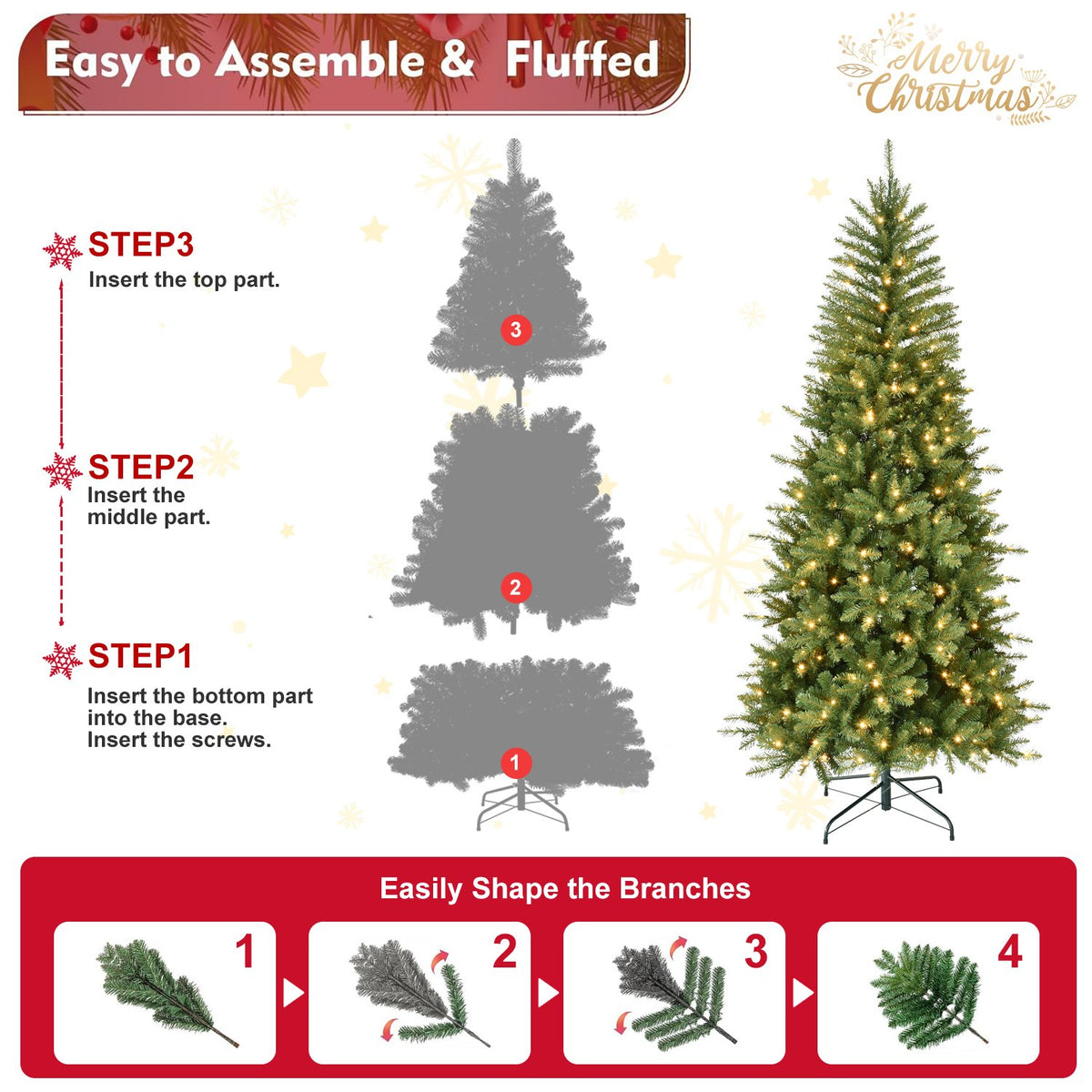 Narrow Fir Artificial Christmas Tree with Warm White LEDs