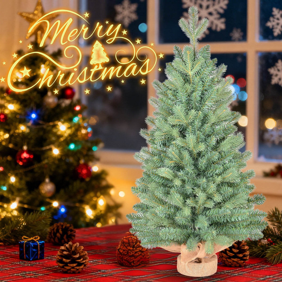 Tabletop Blue Fir Artificial Christmas Tree with Blue-Green Tips