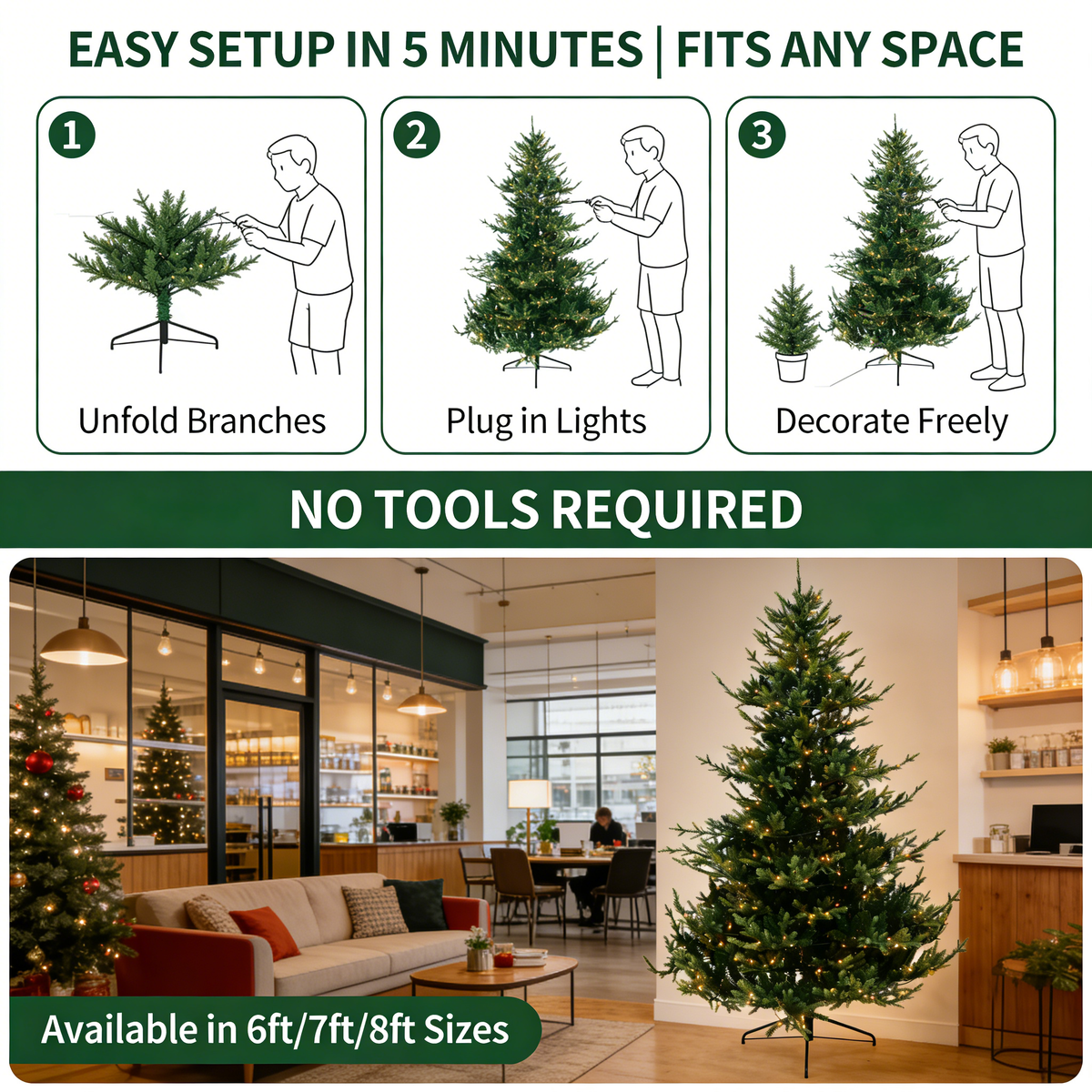Norway Spruce Artificial Christmas Tree with Slim Pencil Shape