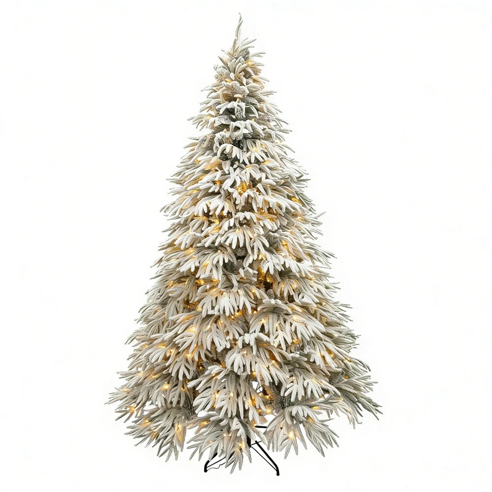 Norway Spruce Flocked Pre-Lit Artificial Christmas Tree with Hinged Branches
