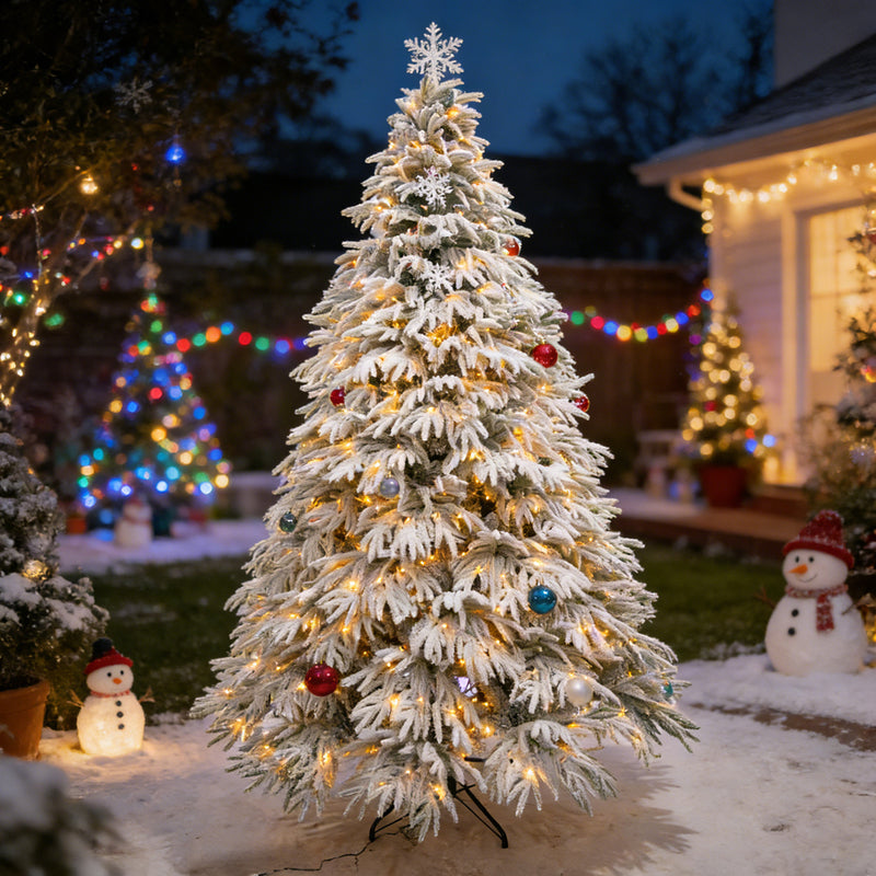 Norway Spruce Flocked Pre-Lit Artificial Christmas Tree with Hinged Branches