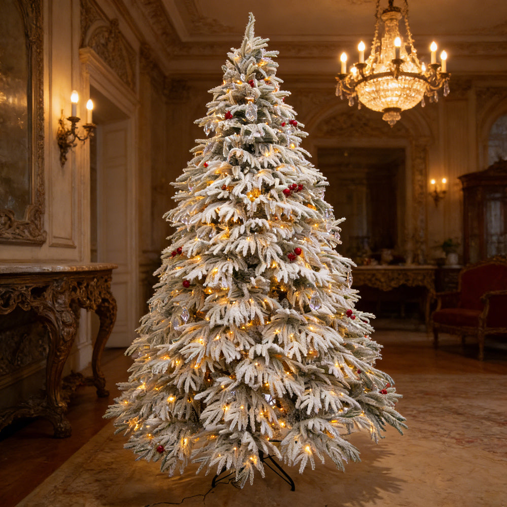 Norway Spruce Flocked Pre-Lit Artificial Christmas Tree with Hinged Branches