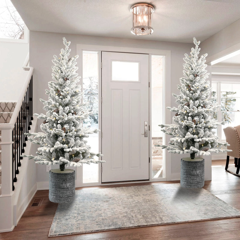Potted Frost Pine Artificial Christmas Tree with Grey Planter