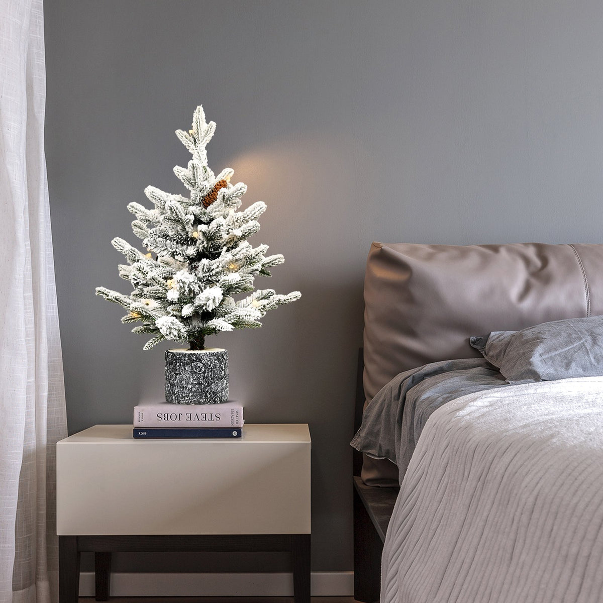 Potted Frost Pine Artificial Christmas Tree with Grey Planter