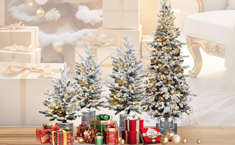 Potted Frost Pine Artificial Christmas Tree with Grey Planter
