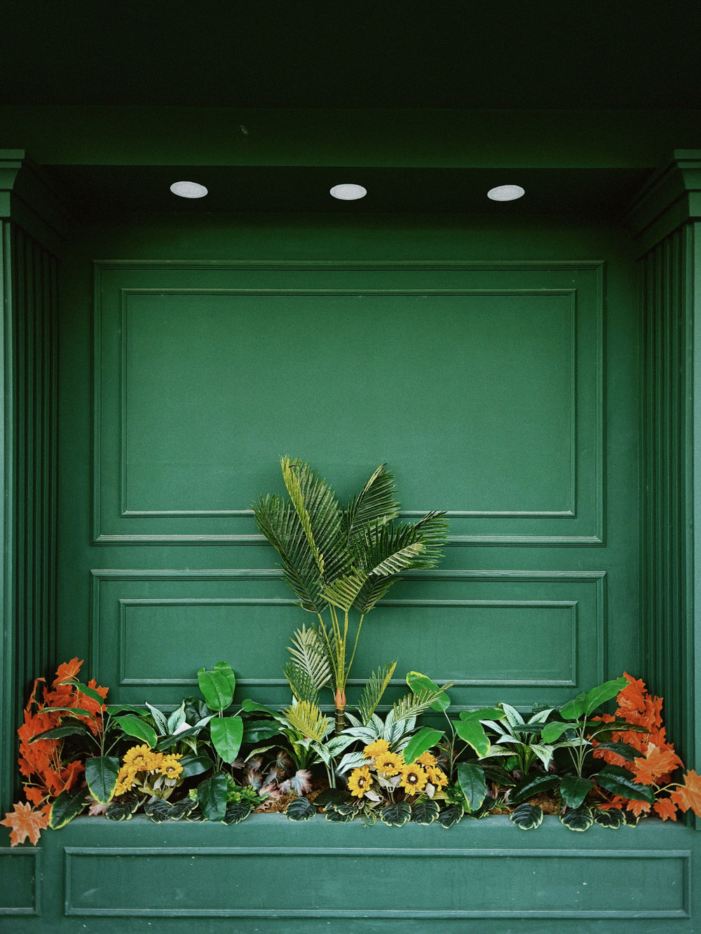 Pared verde decorativa en interior comercial