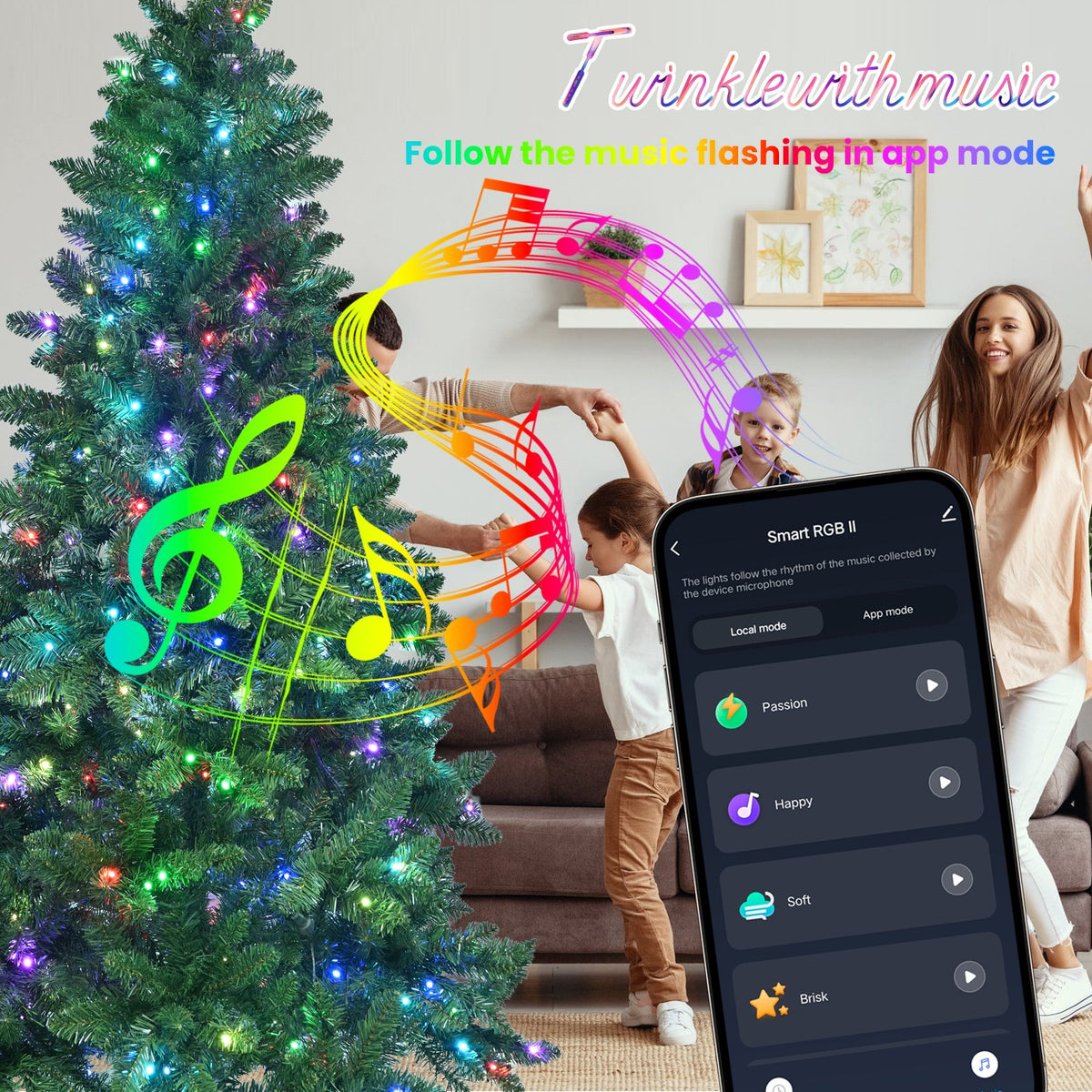 Smart Pine Artificial Christmas Tree with Color Changing WiFi Lights