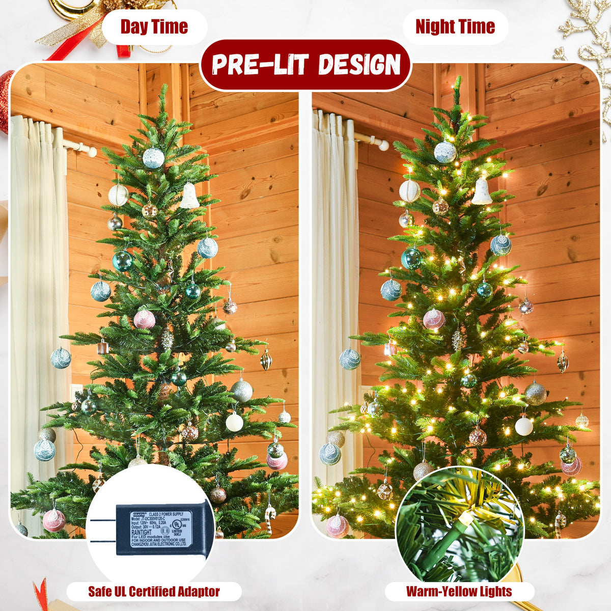 Pre Lit Aspen Fir Artificial Hinged Christmas Tree