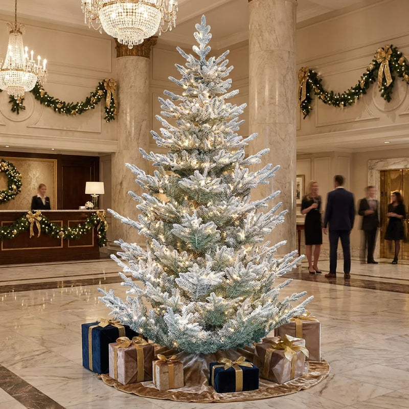 Pre lit Flocked Aspen Noble Fir Christmas Tree