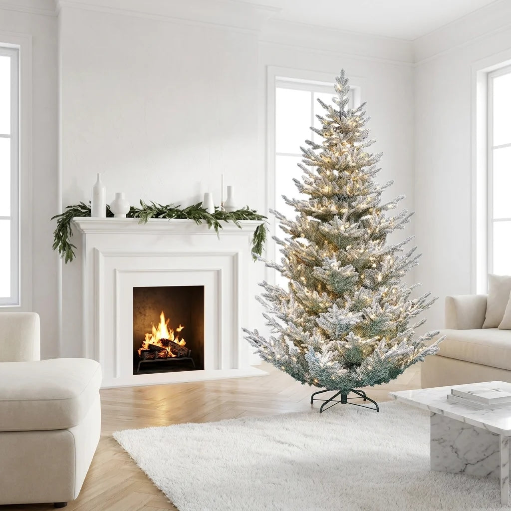 Pre lit Flocked Aspen Noble Fir Christmas Tree