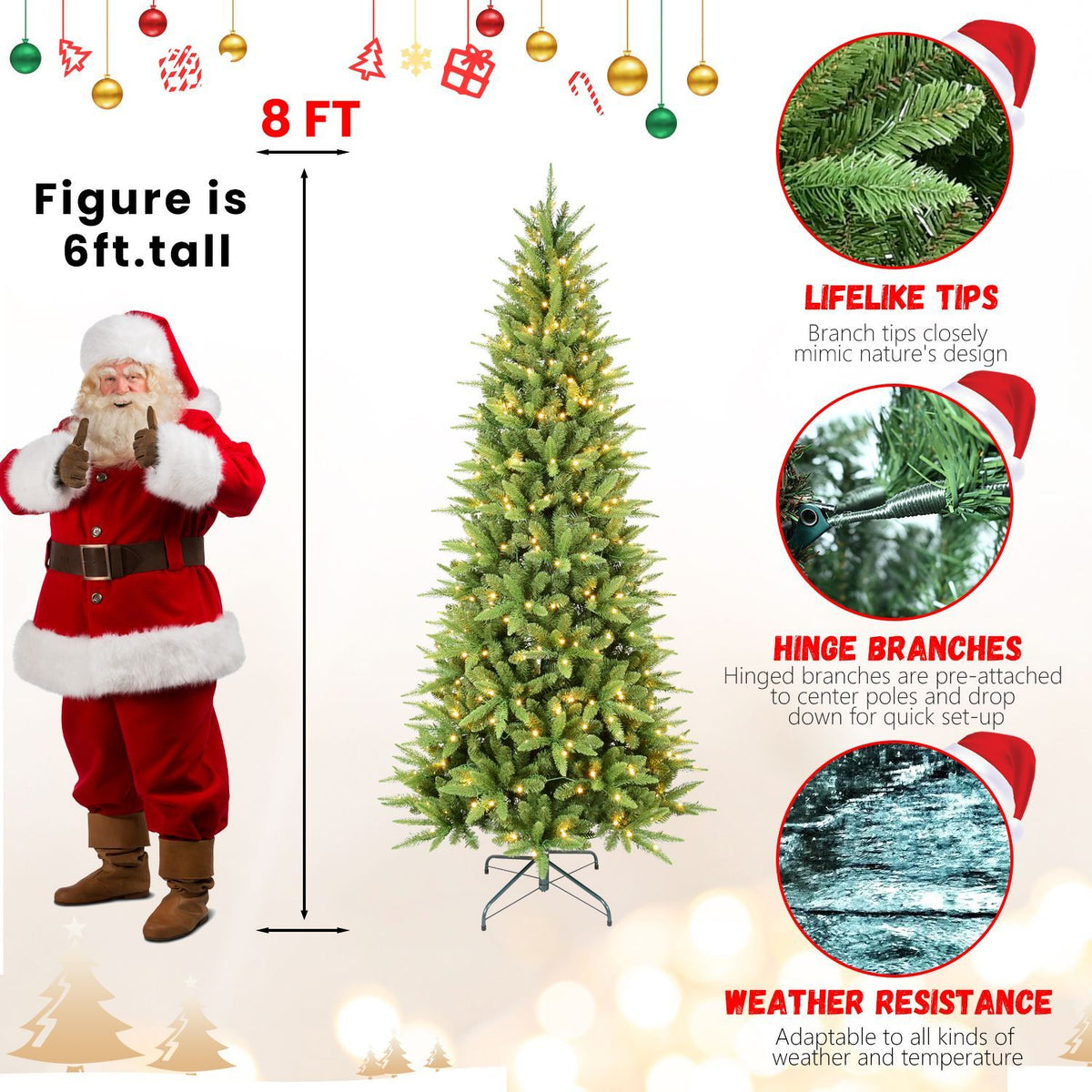 Pre Lit Slim Christmas Tree Artificial Pencil Xmas Tree