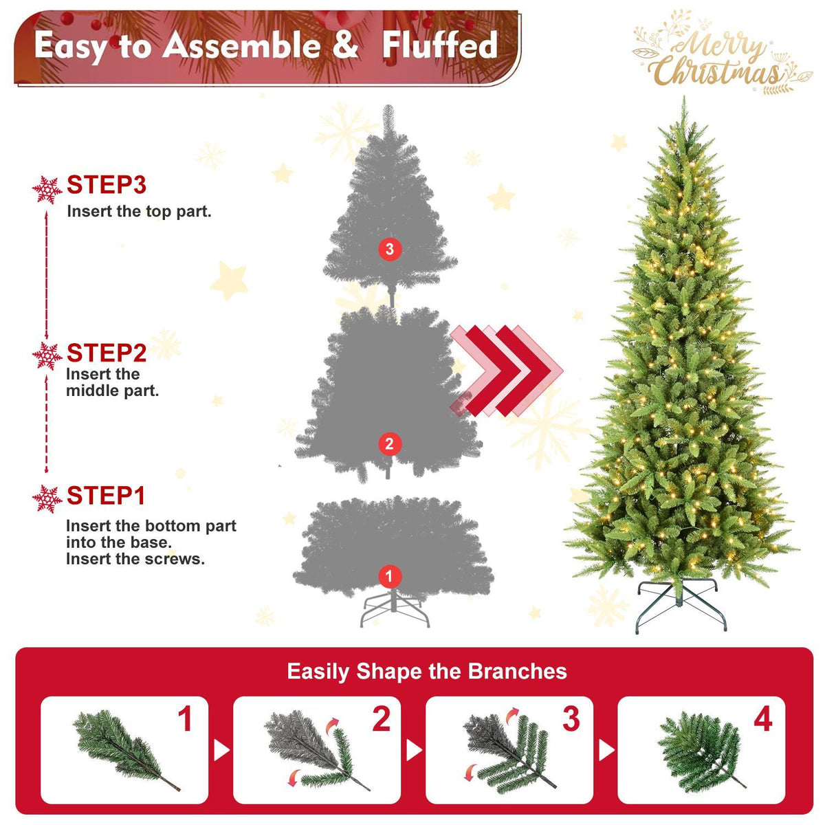 Pre Lit Slim Christmas Tree Artificial Pencil Xmas Tree