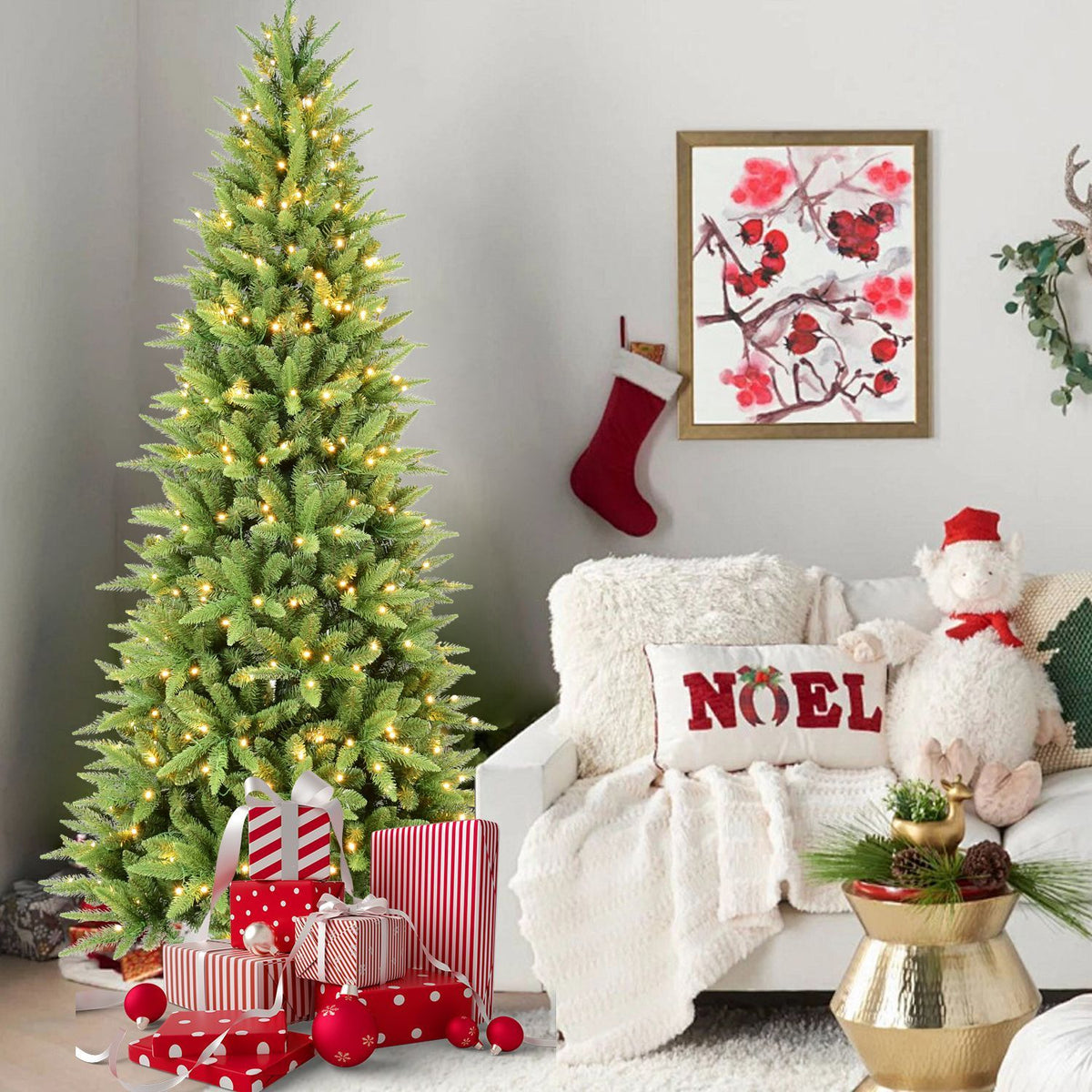 Pre Lit Slim Christmas Tree Artificial Pencil Xmas Tree