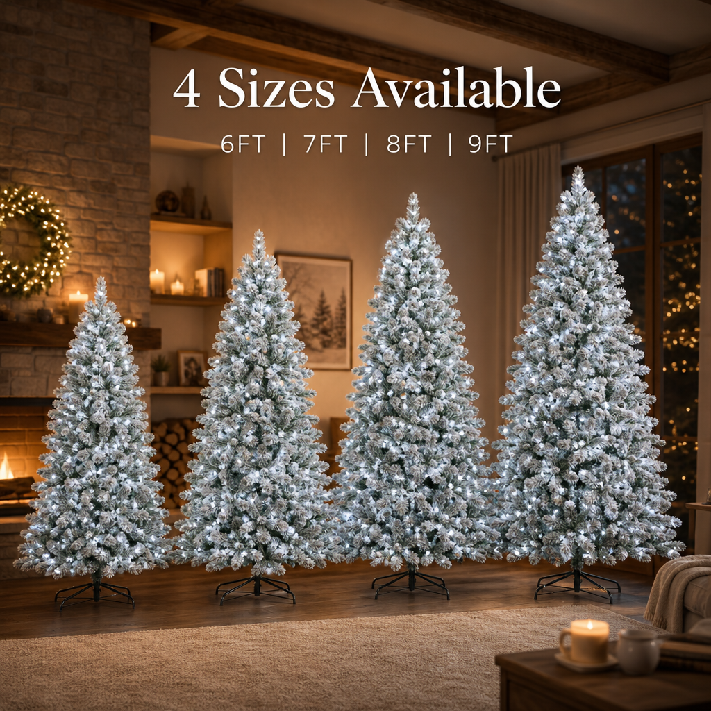 Pre-Lit Snow Flocked Artificial Christmas Tree with Warm White LED Lights