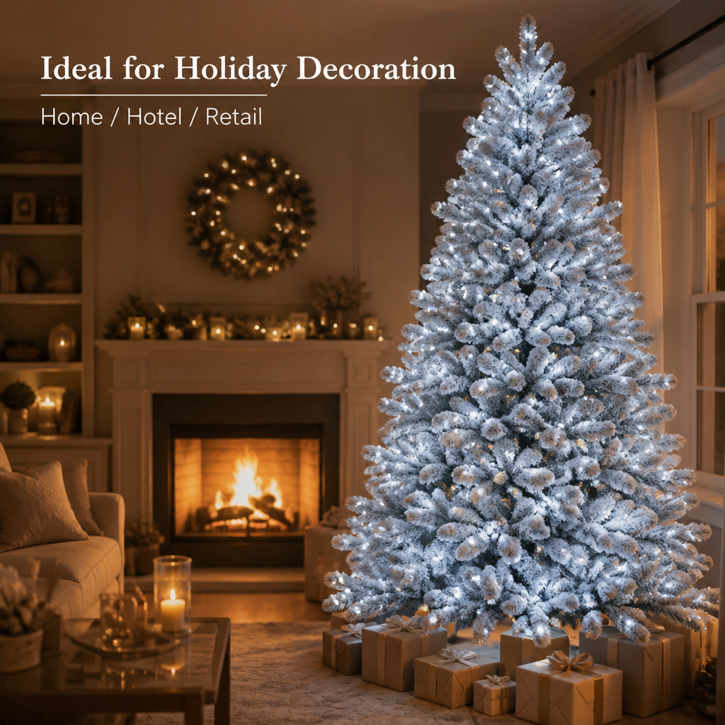 Pre-Lit Snow Flocked Artificial Christmas Tree with Warm White LED Lights