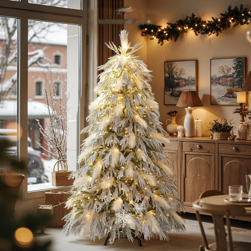 Pre-Lit Snow Flocked Christmas Tree with Warm White Lights