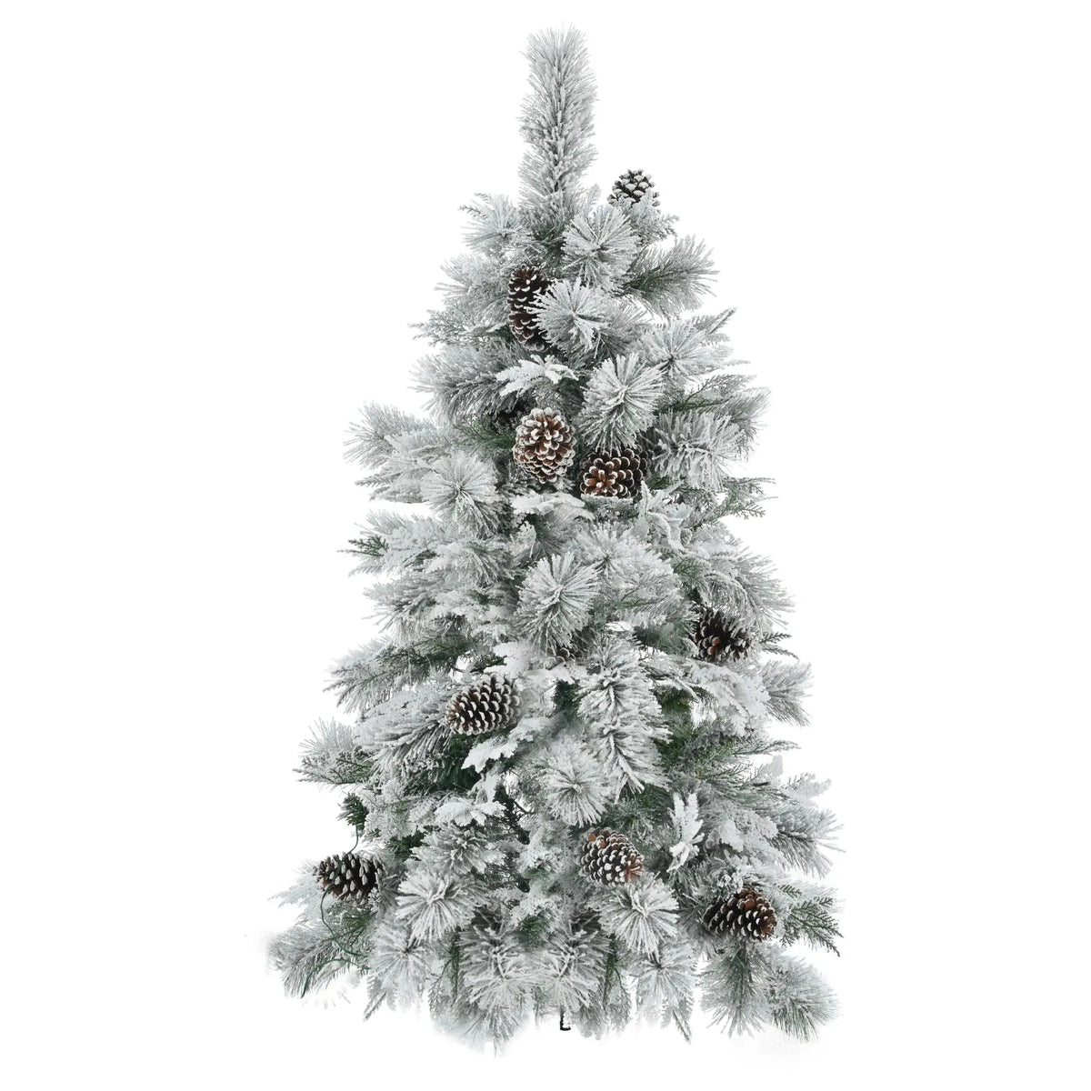 Pre Lit Spruce Snow Flocked Christmas Tree with Pine Cones