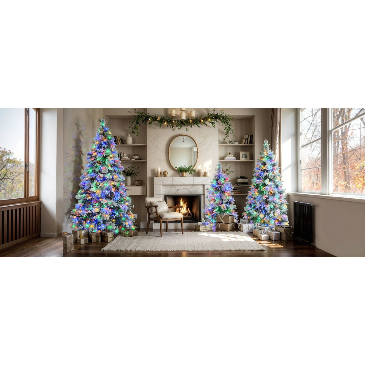Pre Lit Spruce Snow Flocked Christmas Tree with Pine Cones