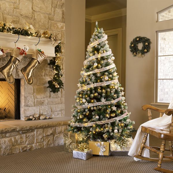 Prelit Artificial Snow Tipped Christmas Tree With Remote