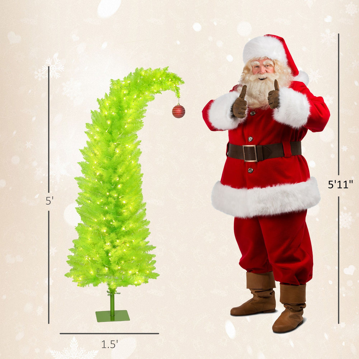 Prelit Pencil Christmas Tree with Bent Top
