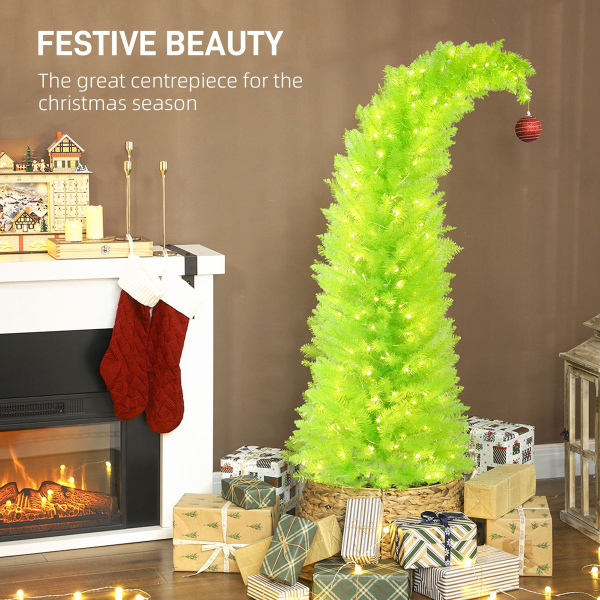 Prelit Pencil Christmas Tree with Bent Top