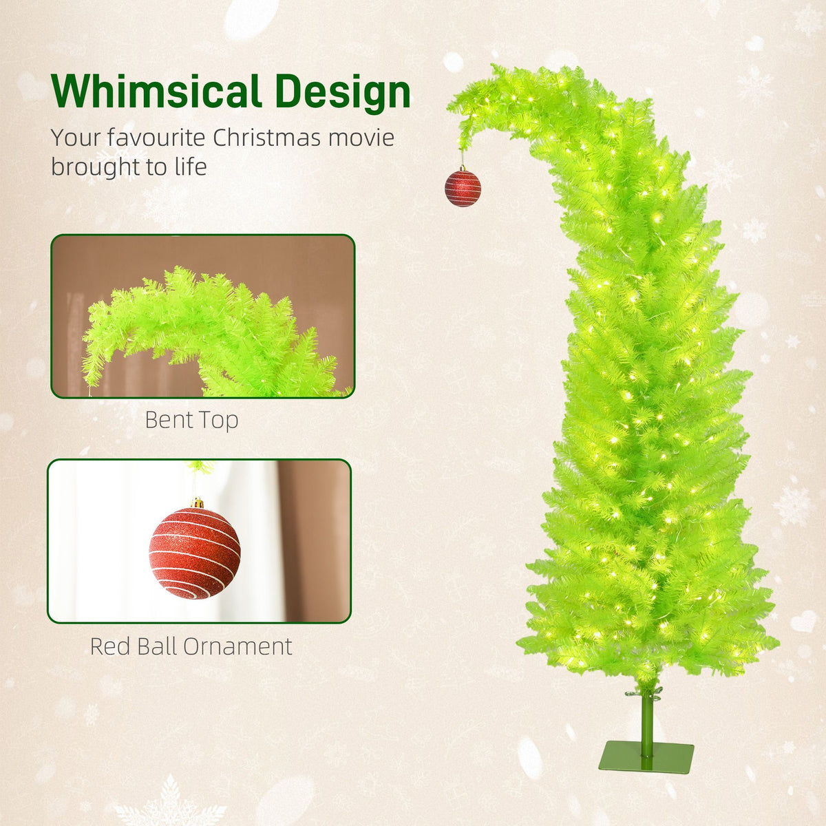Prelit Pencil Christmas Tree with Bent Top