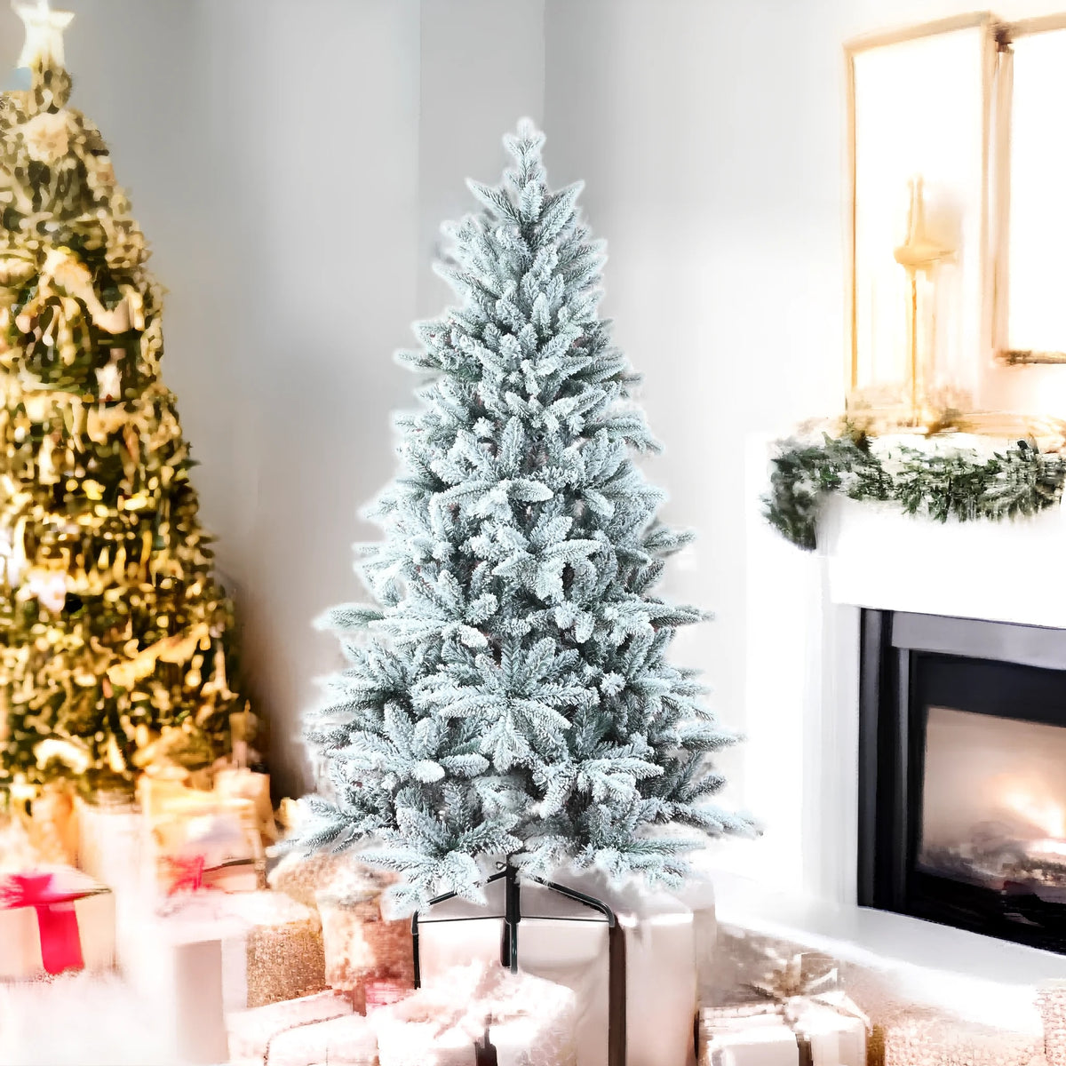 Prince Flock Artificial Christmas Tree with Heavy Snow Covered Green Branches