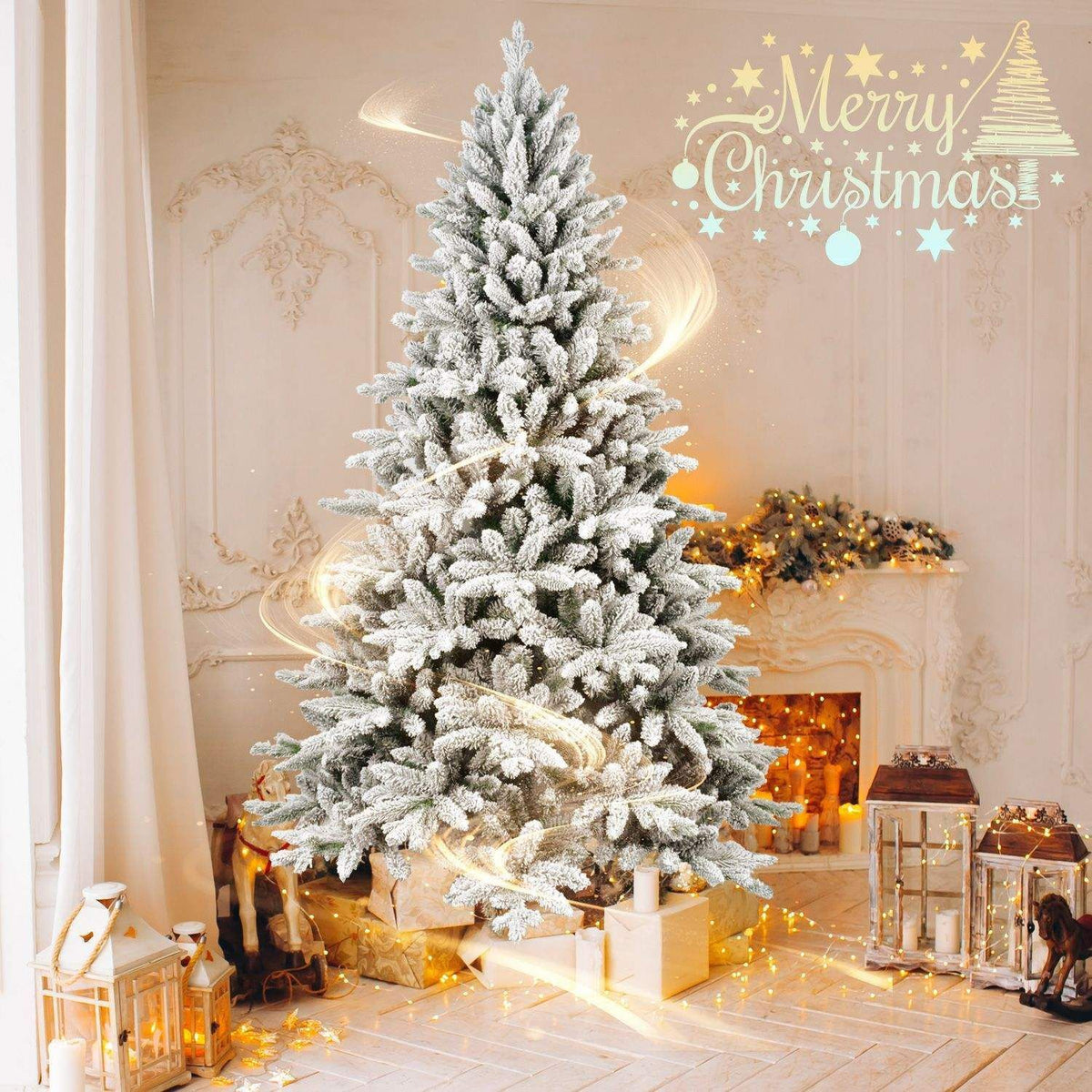 PVC Artificial Christmas Tree White Cedar with Thickened Flocking